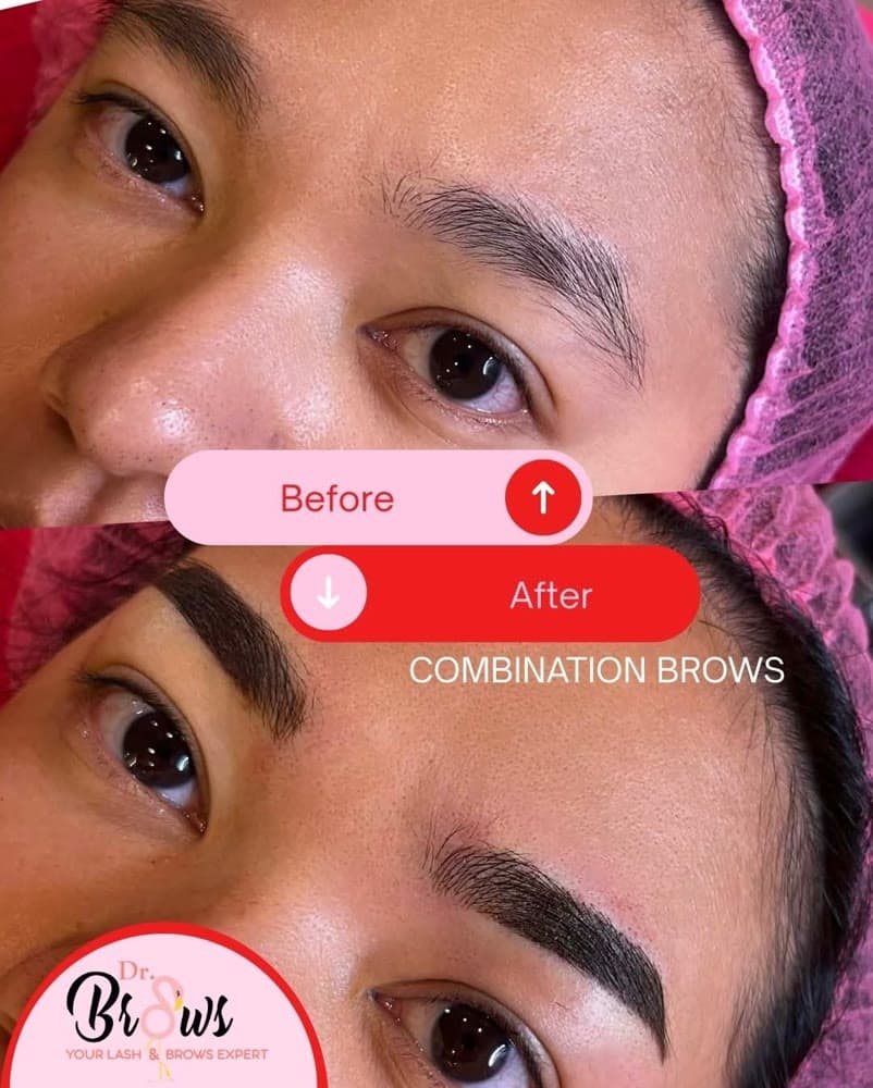 Combination Brows before and after result at Dr. Brows